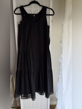 Twin-Set Black Sleeveless Midi Dress with Eyelet Hem